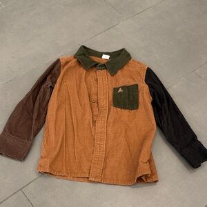 Baby GAP Corduroy Colorblock Button Down Shirt in Olive and Rust Size 3T